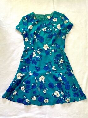 J.Crew Blue Green Floral Flounce Dress